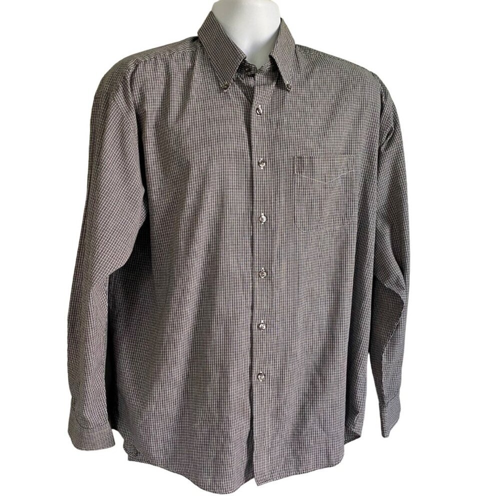 Van Heusen Wrinkle-Free Long Sleeve Button Down Shirt Black White Men's Large